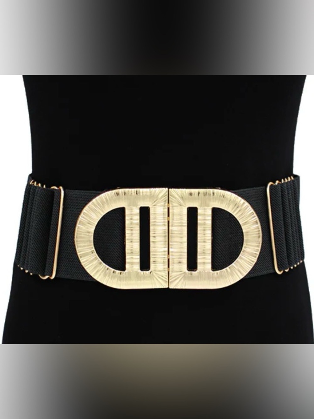 Gold Tone Buckle Black Elastic Belt